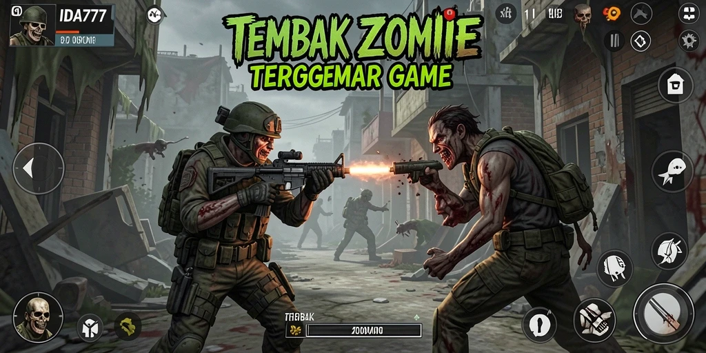 Antarmuka game Tembak Zombie yang menegangkan dan menarik.